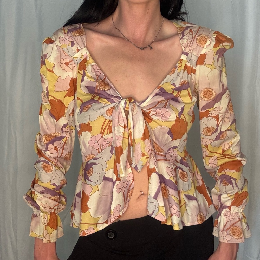 Floral Tie-Front Blouse
